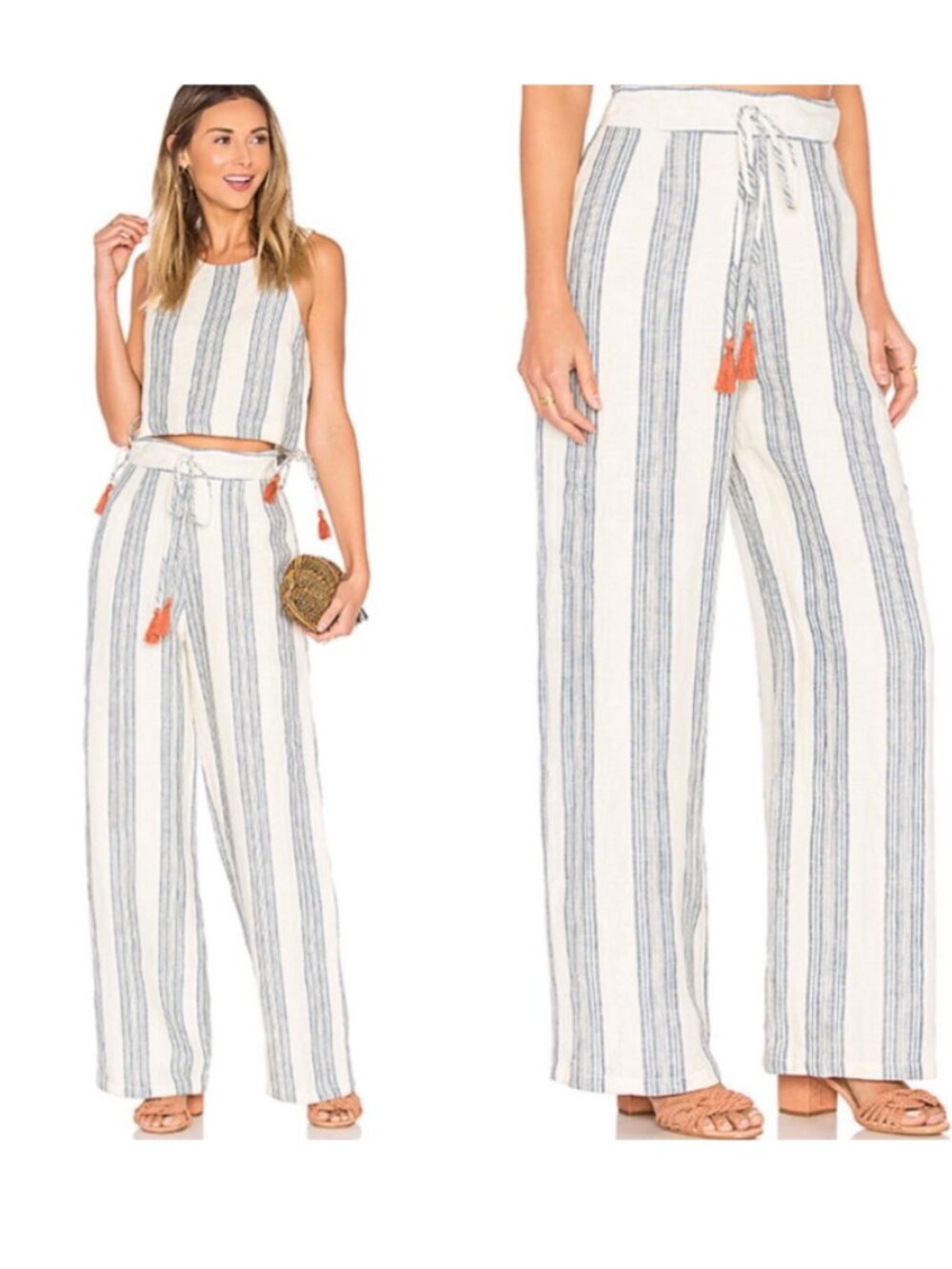 REVOLVE TULAROSA Marley Striped Pants Chambray Stripe XS Linen
